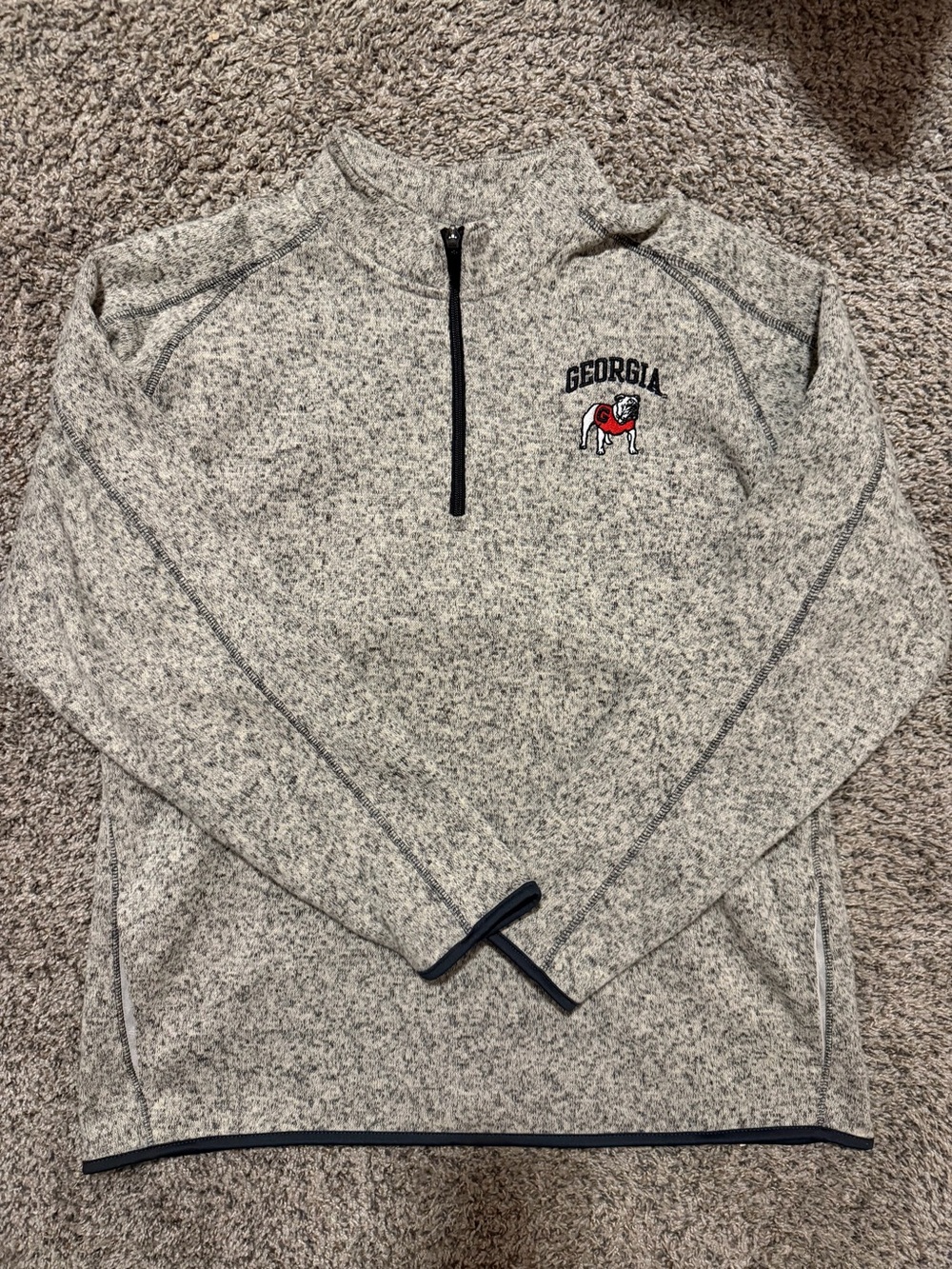 Champion Heather Gray Quarter-Zip Pullover with Red Bulldog Logo